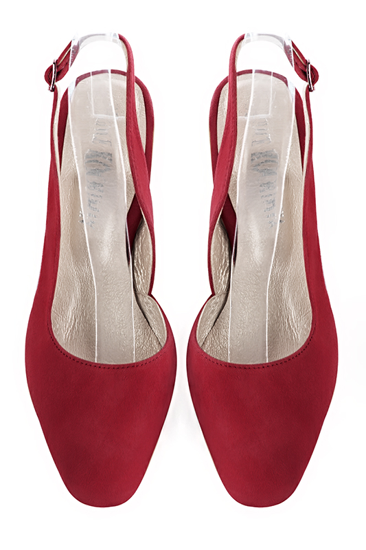 Cardinal red women's slingback shoes. Round toe. High slim heel. Top view - Florence KOOIJMAN